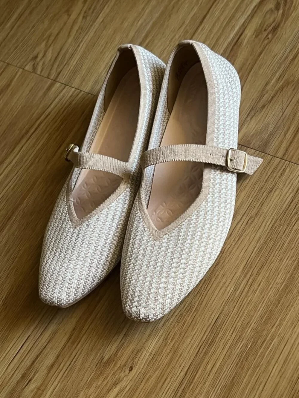 Women's Brown Stripe Square Toe Mary Janes Ballet Flats Comfortable Strap Shoes